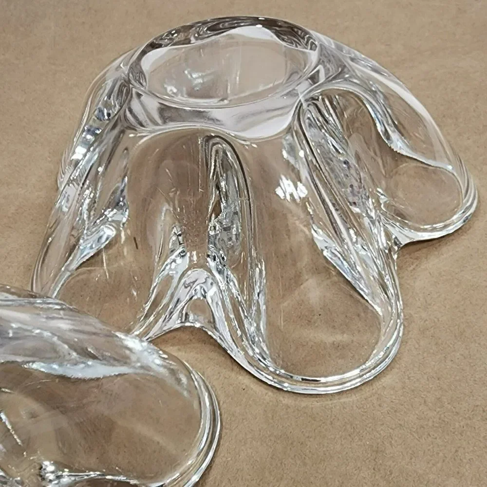2 VTG Clear Tiffin Neodymium Flower 5 Lobe Heavy‎ Art Glass Bowl Candle Holder